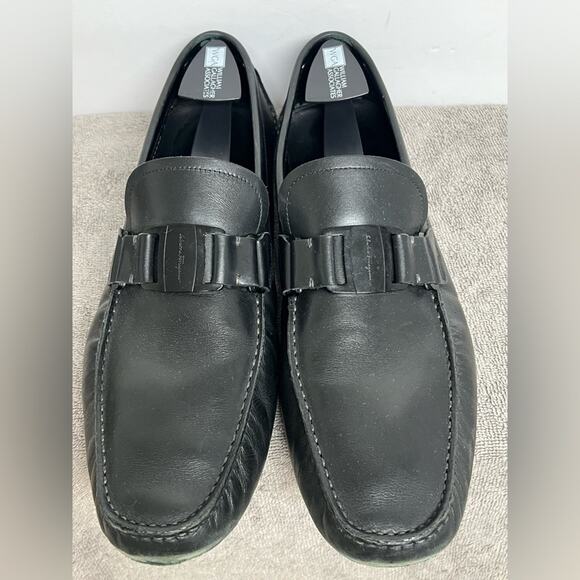 Salvatore Ferragamo Sardegna Driver Loafers Men Black Leather Shoes Size 13 D - Picture 7 of 11
